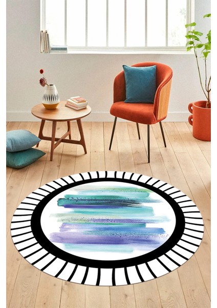 Renkli Modern Desenli Dijital Kaymaz Yıkanabilir Yuvarlak Mutfak Salon Halısı Y-Modern-22-Turkuaz fiyatları
