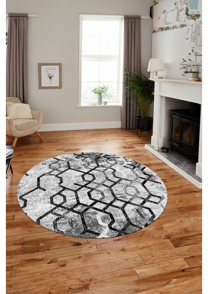 Baskılı Kaymaz Taban Yıkanabilir Şık Modern Mutfak Yuvarlak Salon Halısı Y-Modern-03-Gri