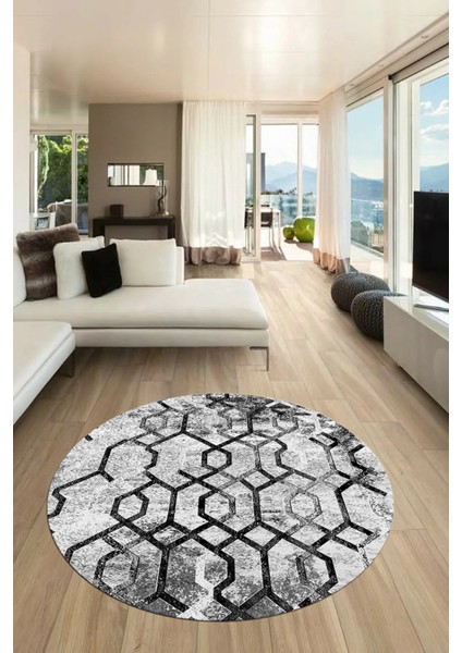 Baskılı Kaymaz Taban Yıkanabilir Şık Modern Mutfak Yuvarlak Salon Halısı Y-Modern-03-Gri fiyatları