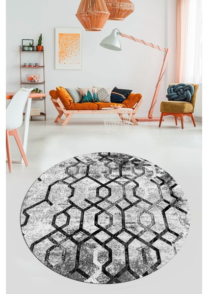 Baskılı Kaymaz Taban Yıkanabilir Şık Modern Mutfak Yuvarlak Salon Halısı Y-Modern-03-Gri fırsatları