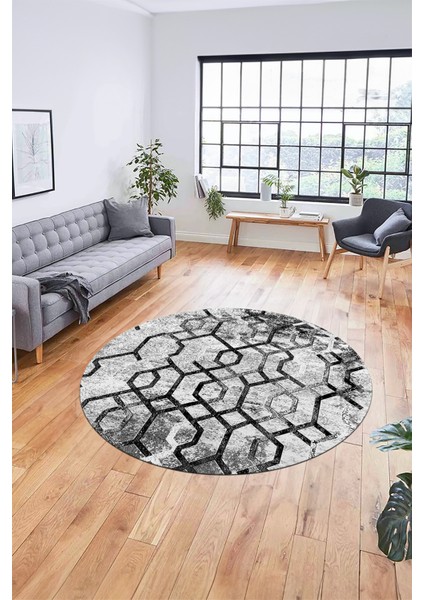 Baskılı Kaymaz Taban Yıkanabilir Şık Modern Mutfak Yuvarlak Salon Halısı Y-Modern-03-Gri indirimleri