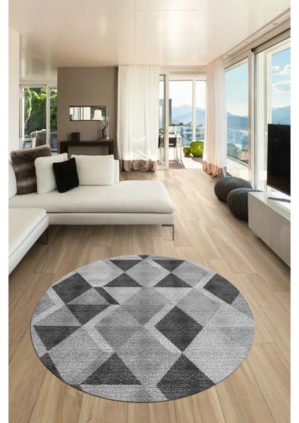 Baklava Desen Baskılı Kaymaz Taban Yıkanabilir Modern Yuvarlak Salon Halısı Y-MODERN-103-GRİ fırsatları