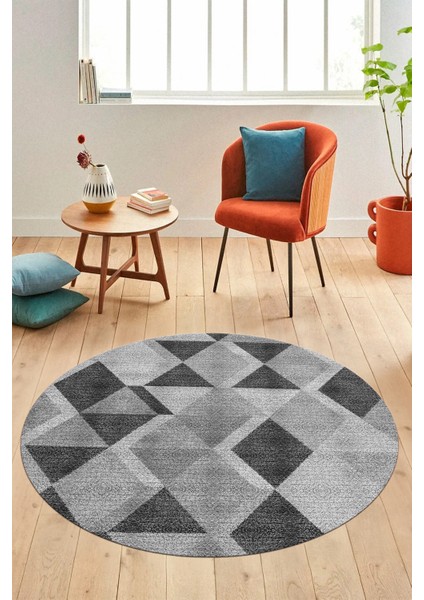 Baklava Desen Baskılı Kaymaz Taban Yıkanabilir Modern Yuvarlak Salon Halısı Y-MODERN-103-GRİ indirimleri