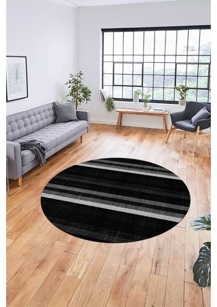 Modern Kilim Desen Dijital Kaymaz Yıkanabilir Yuvarlak Mutfak Salon Halısı Y-Modern-25-Antrasit fırsatları