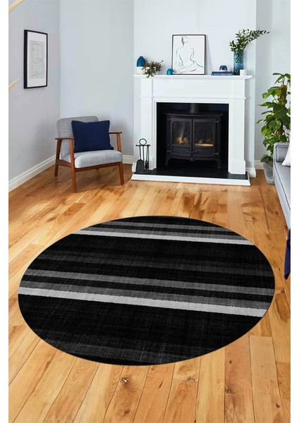 Modern Kilim Desen Dijital Kaymaz Yıkanabilir Yuvarlak Mutfak Salon Halısı Y-Modern-25-Antrasit indirimleri
