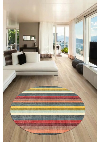 Modern Kilim Desen Dijital Kaymaz Yıkanabilir Yuvarlak Mutfak Salon Halısı Y-Modern-25-Renkli