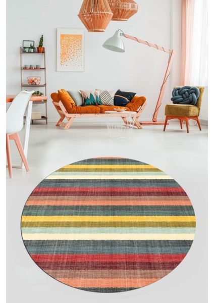 Modern Kilim Desen Dijital Kaymaz Yıkanabilir Yuvarlak Mutfak Salon Halısı Y-Modern-25-Renkli