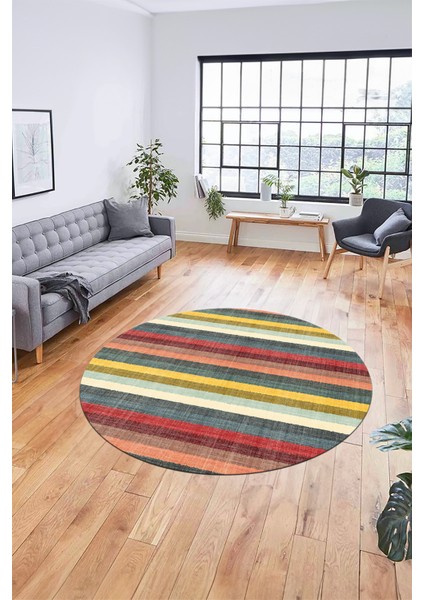 Modern Kilim Desen Dijital Kaymaz Yıkanabilir Yuvarlak Mutfak Salon Halısı Y-Modern-25-Renkli