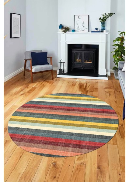 Modern Kilim Desen Dijital Kaymaz Yıkanabilir Yuvarlak Mutfak Salon Halısı Y-Modern-25-Renkli