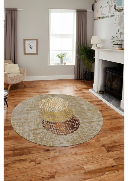 Baskılı Kaymaz Taban Yıkanabilir Modern Mutfak Yuvarlak Salon Halısı Y-Modern-01-Kahve