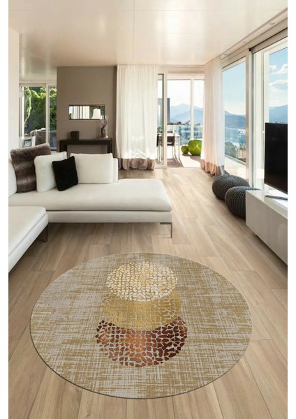 Baskılı Kaymaz Taban Yıkanabilir Modern Mutfak Yuvarlak Salon Halısı Y-Modern-01-Kahve fiyatları