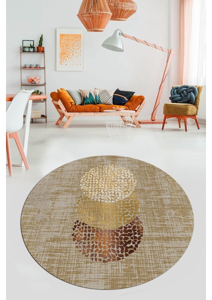 Baskılı Kaymaz Taban Yıkanabilir Modern Mutfak Yuvarlak Salon Halısı Y-Modern-01-Kahve fırsatları