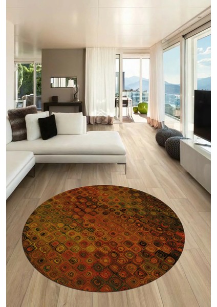 3D Modern Desen Dijital Kaymaz Yıkanabilir Yuvarlak Mutfak Salon Halısı Y-Modern-27-Yuruncu