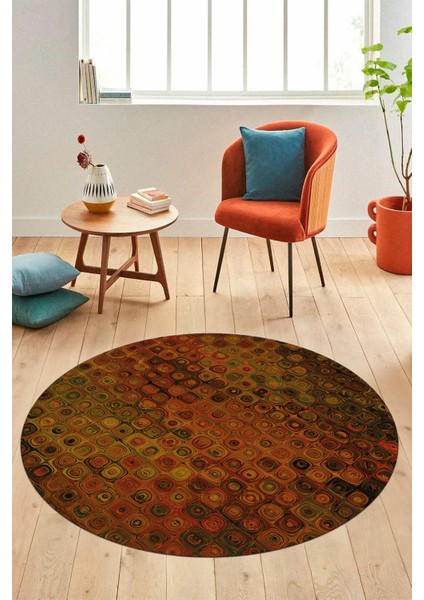 3D Modern Desen Dijital Kaymaz Yıkanabilir Yuvarlak Mutfak Salon Halısı Y-Modern-27-Yuruncu