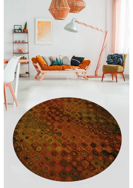 3D Modern Desen Dijital Kaymaz Yıkanabilir Yuvarlak Mutfak Salon Halısı Y-Modern-27-Yuruncu