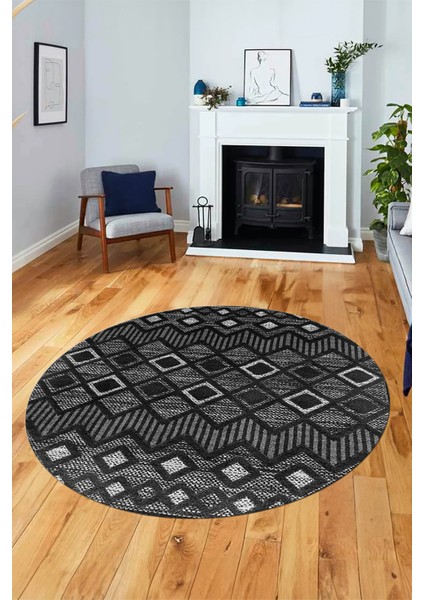 Baskılı Kaymaz Yıkanabilir Şık Kilim Desen Yuvarlak Mutfak Halısı Salon Halısı Y-Modern-67-Antrast fiyatları
