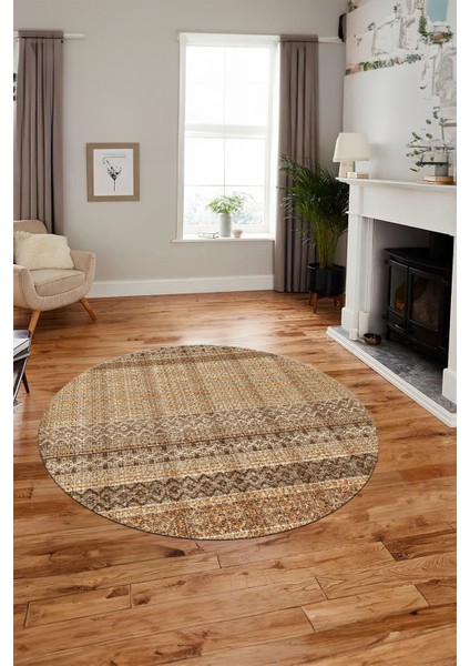 Baskılı Kaymaz Yıkanabilir Şık Kilim Desen Yuvarlak Mutfak Halısı Salon Halısı Y-Modern-70-Kahve indirimleri