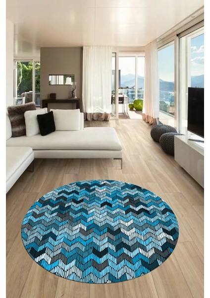 Baskılı Kaymaz Taban Yıkanabilir Renkli Modern Mutfak Yuvarlak Salon Halısı Y-Modern-02-Mavi fiyatları