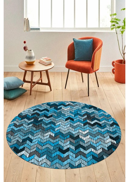 Baskılı Kaymaz Taban Yıkanabilir Renkli Modern Mutfak Yuvarlak Salon Halısı Y-Modern-02-Mavi modelleri