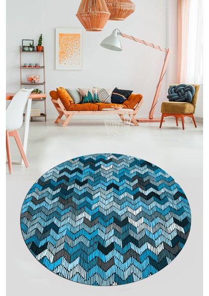 Baskılı Kaymaz Taban Yıkanabilir Renkli Modern Mutfak Yuvarlak Salon Halısı Y-Modern-02-Mavi fırsatları