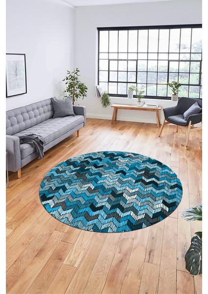 Baskılı Kaymaz Taban Yıkanabilir Renkli Modern Mutfak Yuvarlak Salon Halısı Y-Modern-02-Mavi indirimleri