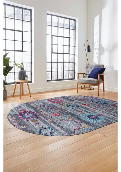 Modern Etnik Desen Dijital Kaymaz Yıkanabilir Oval Yolluk Mutfak Salon Halısı O-Modern-30-Renkli