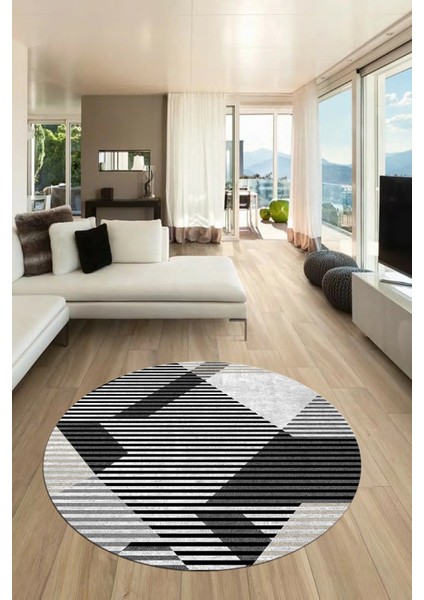 Baskılı Ince Kaymaz Taban Yıkanabilir Şık Modern Mutfak Yuvarlak Salon Halısı Y-Modern-09-Siyah fiyatları
