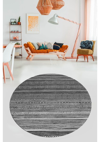 Modern Kilim Desenli Dijital Kaymaz Yıkanabilir Yuvarlak Mutfak Salon Halısı Y-Modern-17-Gri modelleri