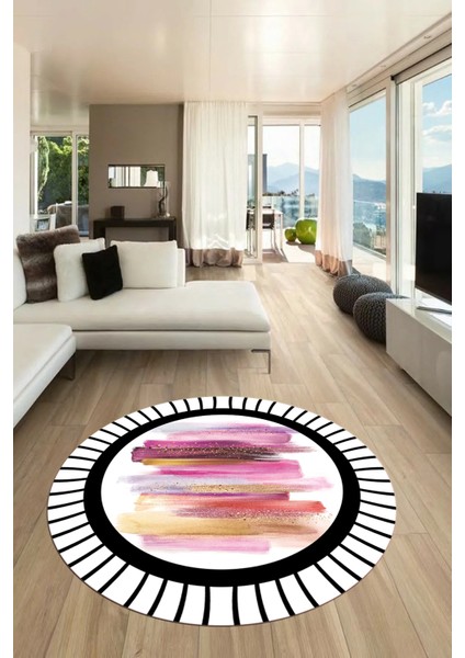 Renkli Modern Desenli Dijital Kaymaz Yıkanabilir Yuvarlak Mutfak Salon Halısı Y-Modern-22-Renkli