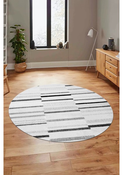 Şık Sade Kilim Desenli Dijital Kaymaz Yıkanabilir Yuvarlak Mutfak Salon Halısı Y-Modern-74-Gri