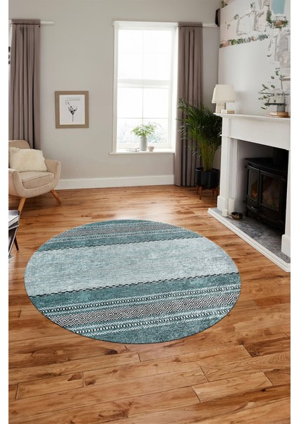 Kilim Desen Özel Tasarım Kaymaz Yıkanabilir Yuvarlak Mutfak Salon Halısı Y-Modern-83-Turkuaz fırsatları