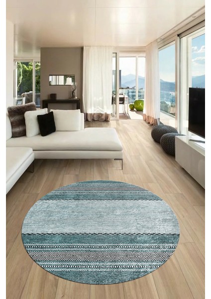 Kilim Desen Özel Tasarım Kaymaz Yıkanabilir Yuvarlak Mutfak Salon Halısı Y-Modern-83-Turkuaz indirimleri