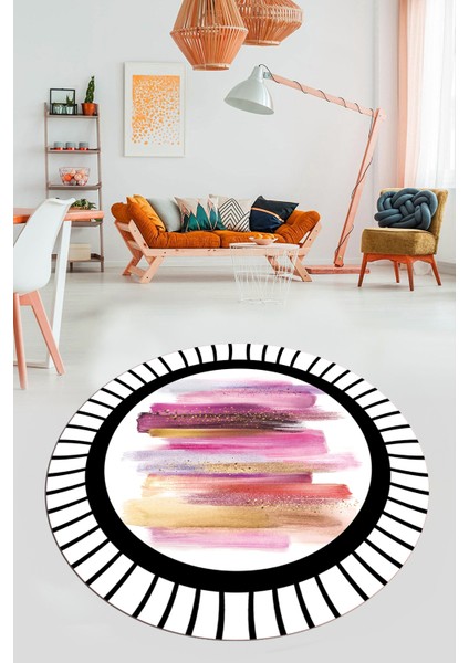 Renkli Modern Desenli Dijital Kaymaz Yıkanabilir Yuvarlak Mutfak Salon Halısı Y-Modern-22-Renkli modelleri