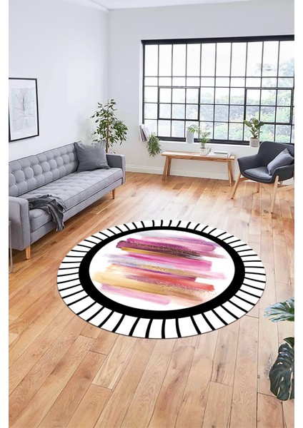 Renkli Modern Desenli Dijital Kaymaz Yıkanabilir Yuvarlak Mutfak Salon Halısı Y-Modern-22-Renkli fırsatları