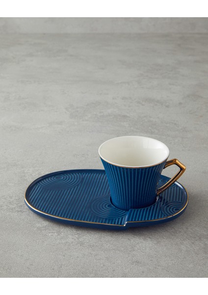 Terra New Bone China Tepsili Kahve Fincan Takımı Lacivert