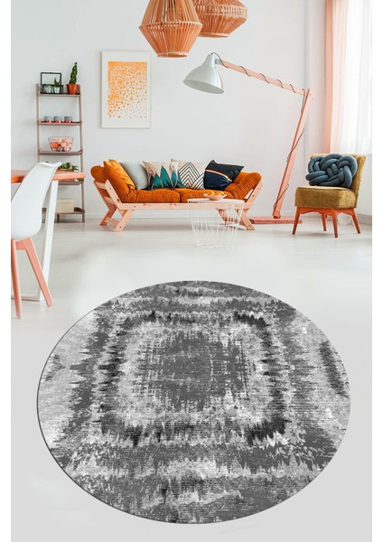 Modern Sade Desen Dijital Kaymaz Yıkanabilir Yuvarlak Mutfak Salon Halısı Y-Modern-37-Gri fiyatları