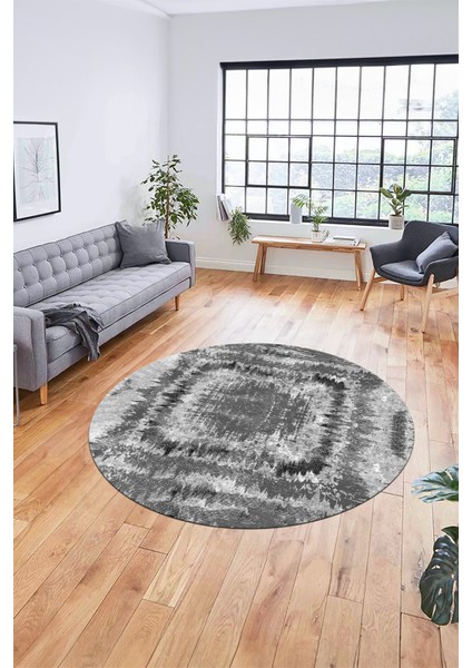 Modern Sade Desen Dijital Kaymaz Yıkanabilir Yuvarlak Mutfak Salon Halısı Y-Modern-37-Gri modelleri