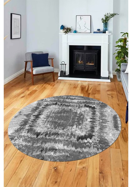 Modern Sade Desen Dijital Kaymaz Yıkanabilir Yuvarlak Mutfak Salon Halısı Y-Modern-37-Gri fırsatları