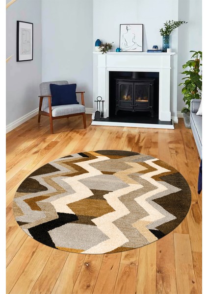 Etnik Modern Desen Dijital Kaymaz Yıkanabilir Yuvarlak Mutfak Salon Halısı Y-Modern-24-Kahve indirimleri