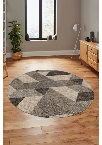 Baskılı Kaymaz Taban Yıkanabilir Modern Şık Yuvarlak Mutfak Salon Halısı Y-Modern-96-Bej