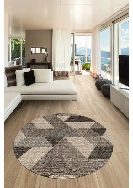 Baskılı Kaymaz Taban Yıkanabilir Modern Şık Yuvarlak Mutfak Salon Halısı Y-Modern-96-Bej fırsatları