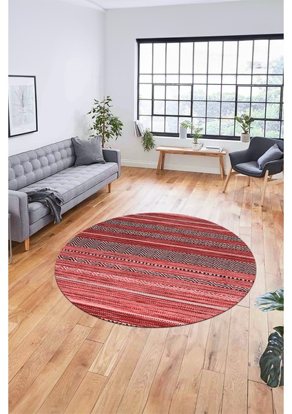 Modern Kilim Desenli Dijital Kaymaz Yıkanabilir Yuvarlak Mutfak Salon Halısı Y-Modern-17-Pembe fırsatları