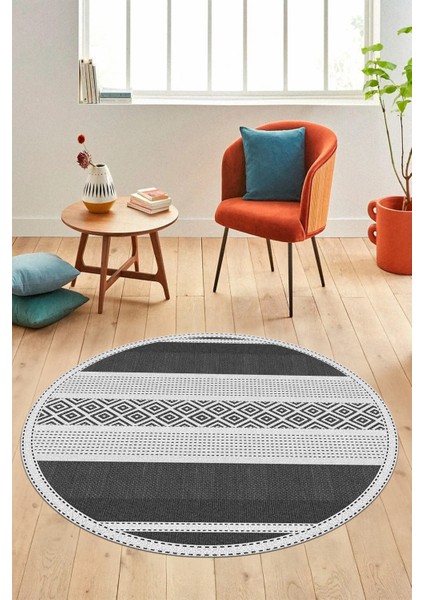Modern Kilim Desenli Dijital Kaymaz Yıkanabilir Yuvarlak Mutfak Salon Halısı Y-Modern-18-Gri fiyatları