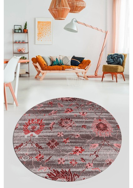 Modern Etnik Desen Dijital Kaymaz Yıkanabilir Yuvarlak Mutfak Salon Halısı Y-Modern-30-Bordo modelleri