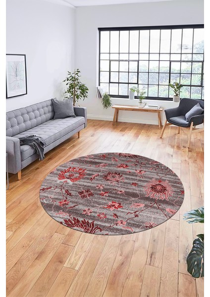 Modern Etnik Desen Dijital Kaymaz Yıkanabilir Yuvarlak Mutfak Salon Halısı Y-Modern-30-Bordo fırsatları
