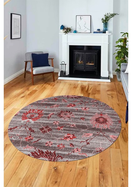 Modern Etnik Desen Dijital Kaymaz Yıkanabilir Yuvarlak Mutfak Salon Halısı Y-Modern-30-Bordo indirimleri