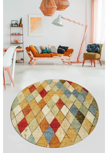 Baklava Desenli Dijital Kaymaz Yıkanabilir Yuvarlak Mutfak Salon Halısı Y-Modern-31-Renkli fiyatları