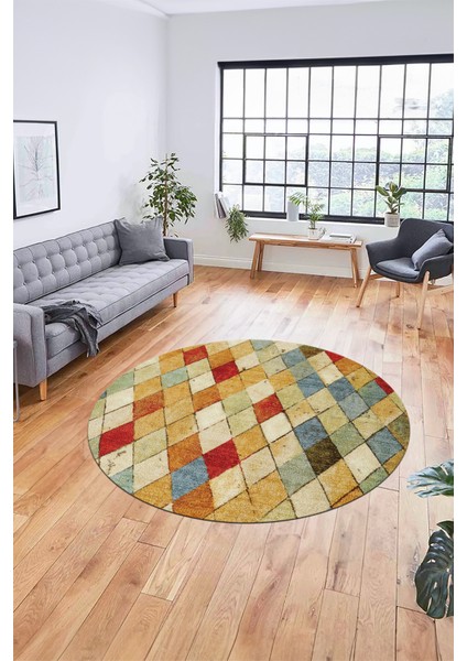 Baklava Desenli Dijital Kaymaz Yıkanabilir Yuvarlak Mutfak Salon Halısı Y-Modern-31-Renkli modelleri