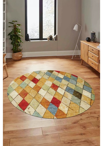 Baklava Desenli Dijital Kaymaz Yıkanabilir Yuvarlak Mutfak Salon Halısı Y-Modern-31-Renkli indirimleri