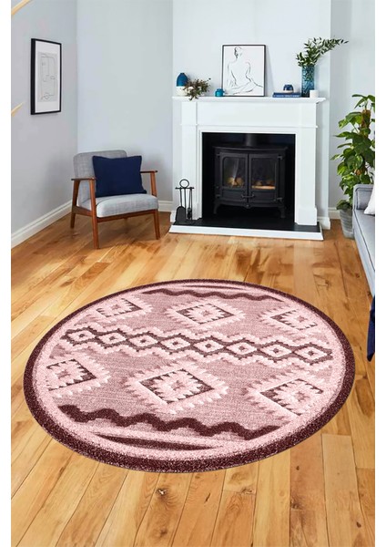 3D Kaymaz Yıkanabilir Şık Kilim Desen Yuvarlak Mutfak Halısı Salon Halısı Y-Modern-68-Pembe fiyatları